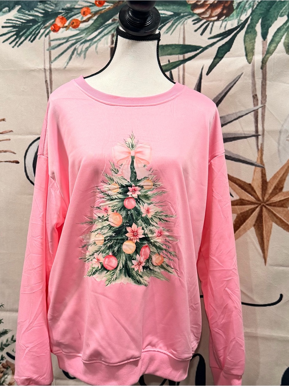 Pink Christmas Tree Graphic Sweatshirt (NWOT)